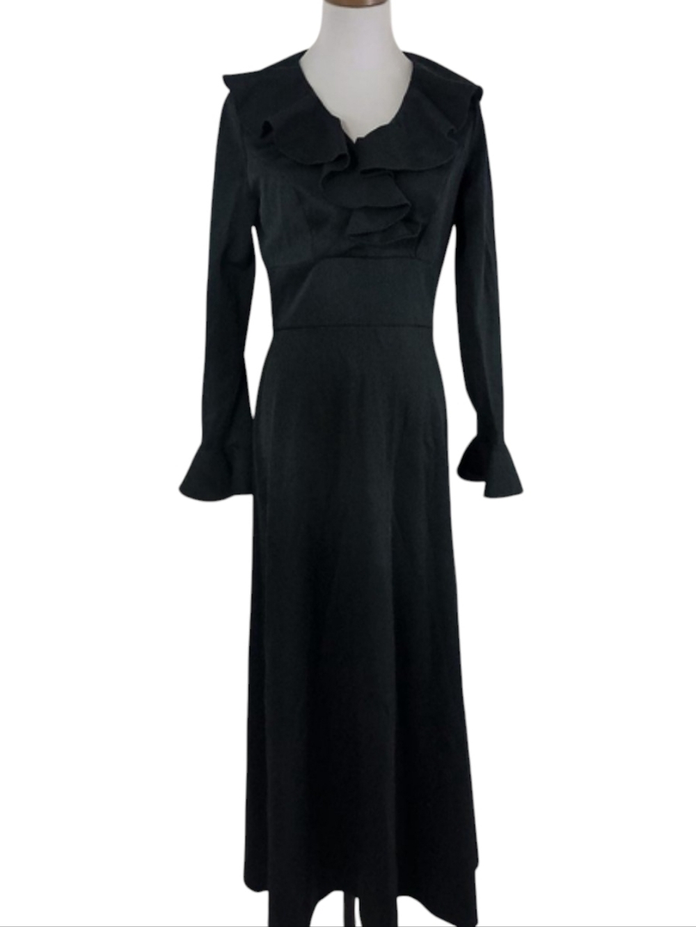 Vintage 70s Mr Bob of California Womens Black Flounced Maxi Dress Stevie Knicks